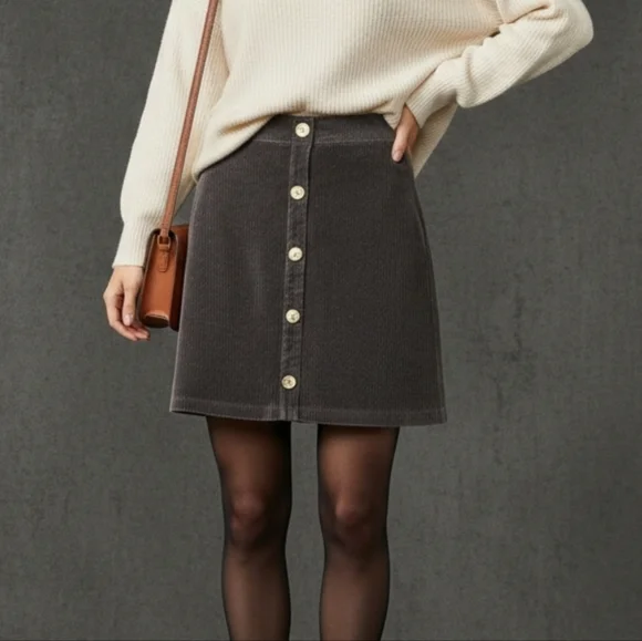 Wallflower Corduroy Mini Pull On Skirt Black Button Medium - Picture 1 of 5